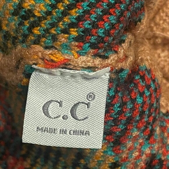 C.C Aztec Print‎ Beanie With Faux Fur Pom Womens Rayon/Nylon Blend Multicolor - Picture 5 of 14